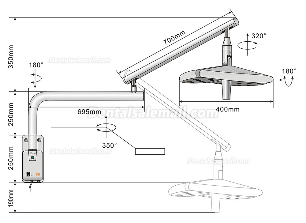 KWS KD-2036B-4 80W Wall-Mounted Dental Surgical Light LED Shadowless Operating Lamp